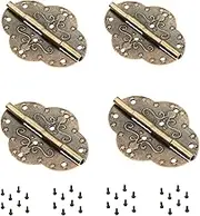 Dophee 4Pcs 2.72"x2.09" Antique Bronze Cabinet Hinges, Retro Style Iron Decorative Embossing Hinge for Wooden Jewelry Box Case