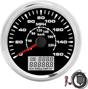 Brilluxa Speedometer GPS Gauge, 85mm Black Dial Silver Bezel, 160MPH 220KM H Instrument Cluster, Waterproof Meter for Car Boat Yacht RV