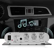 Power Amplifier for Car Audio, Mini HiFi Stereo Amplifier with and 3.5mm Audio Input, Digital Amp for Home and Auto Use, Two Pairs of Speaker Output Clips (Black)
