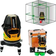Bince LSG686SD-520 4V1H3D Multi Dot and Cross Line Laser Level Green Beam Self Leveling with Tilt Mode, Glasses, Target, Rechargeable Li Battery Box, Power Adapter and Carry Case