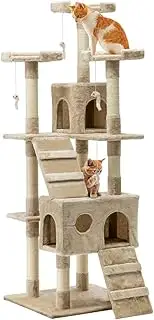i.Pet Cat Tree Large Cats Tower Ultimate Scratching Post, 180cm Height Beige Pet Scratcher Cardboard Posts Indoor Kittens Wooden Play House Towers and Trees Corner Toys, with Condo Ladder Hanging Toy