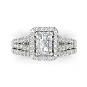 1.4ct Emerald Cut Halo Engagement Wedding Ring Band bridal Set 14k White Gold