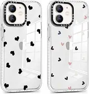 Pack of 2 Transparent Case for Apple iPhone 11 6.1 Inch, Mobile Phone Case with Women Girls Aesthetic Heart Pattern Design Case, Silicone Protective Cover for iPhone 11, Heart 01