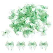 50Pcs Mini Chiffon Ribbon Bow 1" Mini Fabric Satin Craft DIY Grass Green