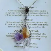 Quartz Multi Colored Stone Necklace Sterling Amethyst Citrine Clear NIB BOHO