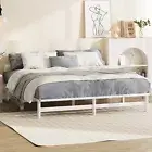 Wooden Bed Frame Base Solid Pine Wood Platform Timber White All Size Oikiture