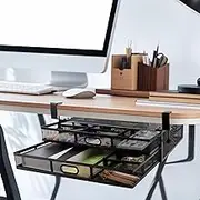 JINGIHE Under Desk Drawer Organizer, Under Desk Storage with 2 Slide Out Drawer, Large Clamp-on No Drilling Desktop Storage, Adjustable Size of Dividers Drawers for Office, Home, Workspace, Cabinet