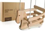 Wooden Horse Swing Set for Toddlers - Smooth Birch Wood with Natural Cotton Rop