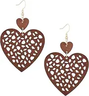 [MINACHI] Vintage Boho Wooden Leather Cut-Out Dangle Drop Earrings with Wooden Accents, Bohemian Jewelry Gift for Women, Wood, No Gemstone