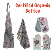 ORGANIC COTTON APRON TEA TOWEL OVEN MIT SET NATIVE FLORAL MOTHERS DAY PRESENT