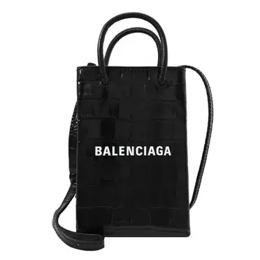 BALENCIAGA 經典品牌logo小牛皮手提/斜背手機包(593826-黑)