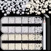 2700 Pcs Flat Back Pearls Kits 1 Box of Flatback A01 2 boxes white+beige