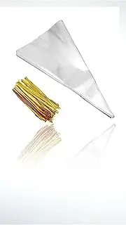 CLEAR CONE Cellophane Bags, 50 PCS Triangle Treat Bags with Gold Twist Ties, for Candy, Sweets, Cookies, Snacks, DIY Gifts, Party Favors & More - Durable & Stylish Cone Bags