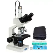 OMAX 40X-2500X LED Lab Trinocular Microscope+1.3MP Camera+Slides+Lens Paper+Case