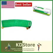 Durable Green 25ft Self-Coiling Hose with Brass Connectors for Boats and Gardens