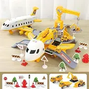linzezon Mega Plane Toy, Kids Airplane Toys Race Track Toy, Storage Transport Plane, Toy Airplane for Boys, Transportation Airplane Car Toy Set with Music and Light, Toddlers Educational Toy (Yellow)