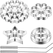 Ziliny 6 Pcs Rosette Iron Mold Set Bunuelos Mold with Handle Cooking Stamp Maker Kit Cookie Cutter Aluminum Alloy Waffle Maker with 3 Interchangeable Head Star Flower Circle(Metal)