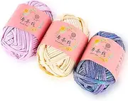 [iSuperb] 3 Pack Knitting Yarn Fabric Cloth T-Shirt Yarn in Cotton Polyester for DIY Knitted Fabric Art Basket Handbag Blanket Coaster Mat (Purple, Blue, Khaki)