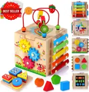 Wooden Baby Activity Cube 8-in-1 Montessori Learning Toy for Toddlers 12M+ Boys