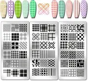 PH PandaHall 3pcs Classic Plaid Pattern Nail Stamp Plate Tartan Nails Art Stencils Stainless Steel Nail Image Plate Plaid Pattern Print Art Template for Women DIY Printing 4.7x2.3 inch