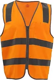Zmart Australia Hi Vis Safety Zip Up Vest Reflective Tape Pocket Workwear Day Night Visibility