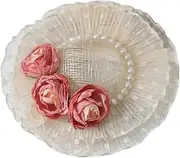 [Besforta] Mini Straw Tea Party Hats Pearl Rose Flower Mini Top Hat Clip-on Fascinators Hats Lolita Hair Accessories for Women Girls,Pink,One Size, pink, One Size