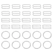 60 Pcs 15mm Bra Strap Hooks, Alloy Adjustment Slide Bra Strap Clips, Silver