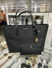 Michael Kors Sheila Large Women Black Tote Bag Purse Handbag + Flat Wallet Set
