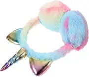[SOESFOUFU] Cute Unicorn Earmuff Headband Winter Warmth for Outdoor Activities Stretchable Plush Design for Comfort Eye Catching and Stylish Ear Protection for Skiing and Hiking