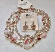 Chaps Women's Semi-Precious Double Strand Stone/Bead Necklace & Earring Set