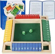 Shut The Box Dice Game，4 Player Shut The Box Wooden Board Games for Kids Adults 4-Sided Shut The Box Game Set with 8 Colored Dices Educational Learning Dice Games for Family Party Pub Bar Board Game