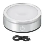 Round LED Light Base Groove Display Stand, Light Base for 3D Crystal, Silver