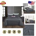 King Size Geometric Pattern Quilt Set - Modern Reversible Bedspread in Dark Grey