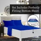 Luxury Bed Sheet Set Super Soft Cotton Attached Waterbed Egyptian Blue Solid