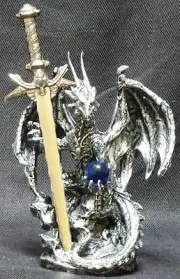 BEHOLD Blue Crystal Dragon with Sword Letter opener Figure Statue H 6.5"