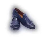 Handmade Men's Blue Double Monk Strap Loafer Shoes Alligator Texture Shoes Sale!