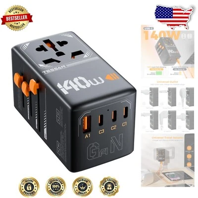 Lightweight 140W Travel Adapter with 3 USB-C & 1 USB-A Ports - Safety First!