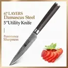 Utility Knife 67 Layers Damascus Steel Wood Handle Hammered Chef Slicing Paring