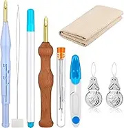 WILLBOND Punch Needle Kit Adjustable Punch Needle Tool Include Wooden Handle Embroidery Pen Cloth Large Eye Sewing Needles for Beginners Adults DIY Craft Gifts(Blue, Sky Blue)