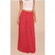 Tomato Red Cotton Cheesecloth Elasticated Waist Maxi Skirt, Tomato Red