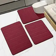 HOUYOMICS Bath Mat Set Ultra Soft Non Slip Memory Foam 3 Piece Bathroom Rug Super Absorbent Floor Mat- Burgundy Red, 43x60+50x60+50x80cm