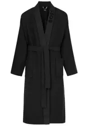 Boss Logo Waffle-knit Cotton-blend Robe - Black - Xxl XXL