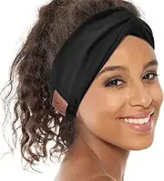 [BULYPAZY] Bluetooth Headband for Women, HD Speakers Bluetooth 5.0 Wireless Headband Headphones, Fashion Black Head Band with Knotted/Twist Design for Yoga, Workout, Running, Sports, Gift