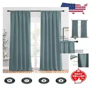 Luxury Greyish Blue Thermal Insulated Blackout Curtains - UV Protection 2PC Set