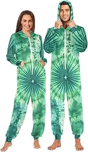 [AIXIWAWA] Adult Onesie Pajamas, Green Tie Dye Print Zip Front One Piece Pajama Jumpsuits for Men Women S