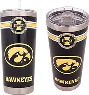 Desert Cactus University of Iowa 22oz Rally Tumbler Hawkeyes Insulated Stainless Steel with Lid and Straw Reusable Double Walled Cup Hot and Cold Drinkware Full Color 22 Ounces (Black)
