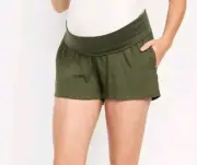 NWT Women's Old Navy Maternity Linen Blend Shorts Sz S 4-6 Olive Rollover Waist