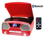 TechPlay ODC35BT RED Retro Stereo Record Player Bluetooth CD MP3 AM/FM Radio NEW