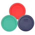 Pyrex 7202-PC 1 Cup (1) Blue (1) Red (1) Green Plastic Round Lids 3PK New