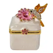 Bird Flower Trinket Jewelry Box Hinged Golden Crystal Enameled Ring Case Keep...